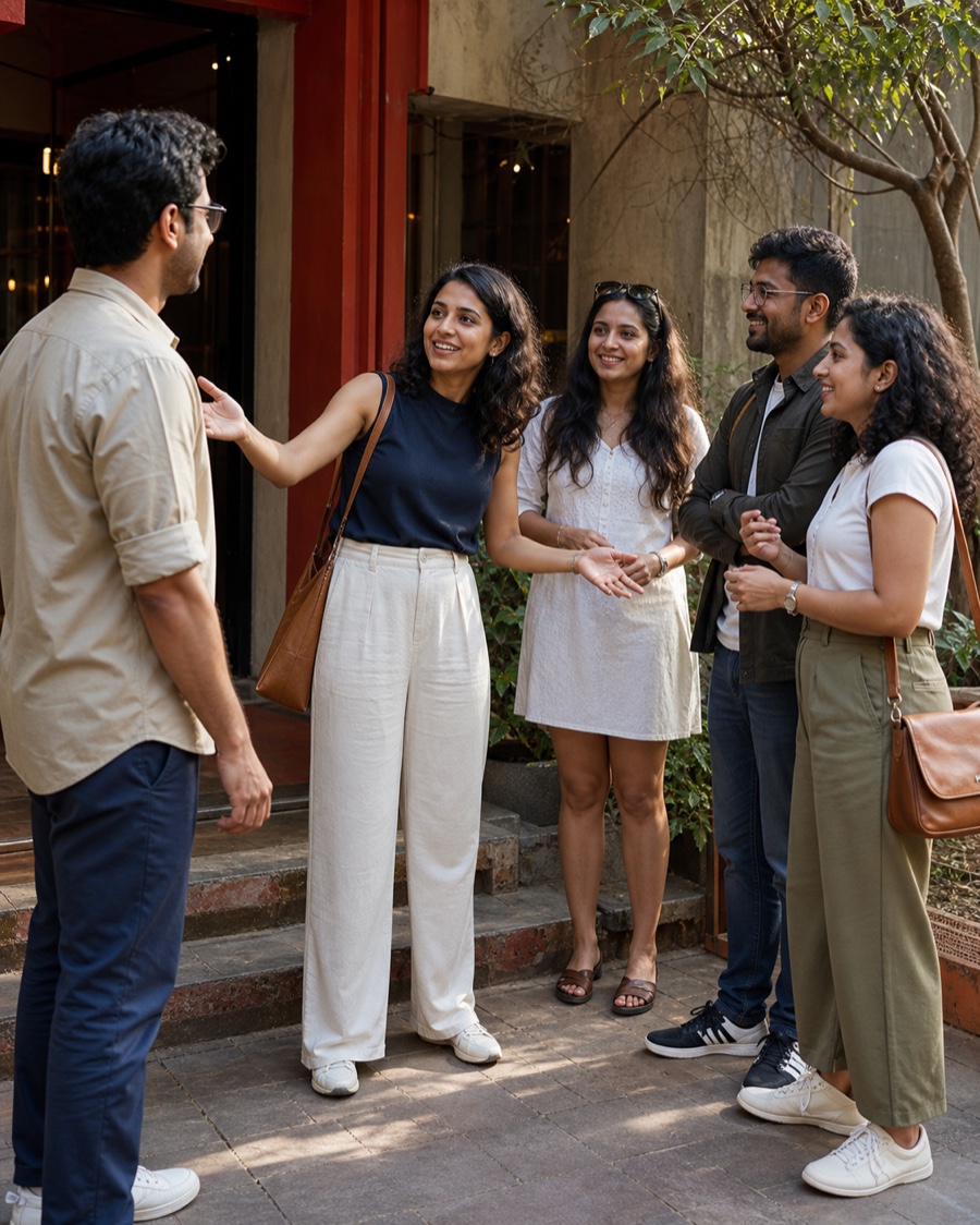 A host welcoming people to a small meetup